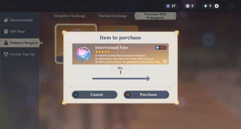 Exchanging Primogems to wish on the character event banner (image via Genshin Impact)