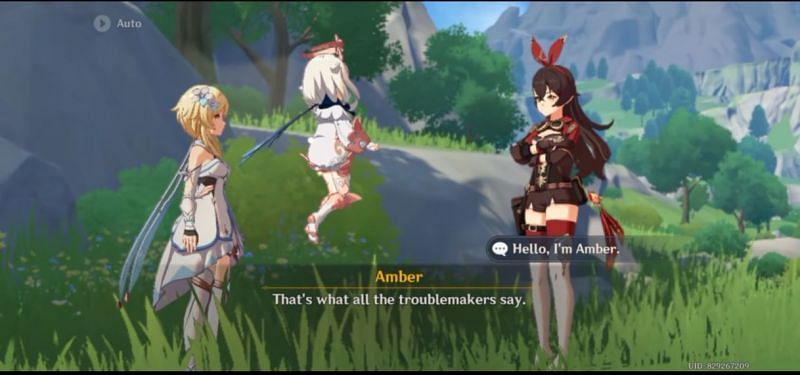 Amber reacts to her own name in Genshin Impact (Image via miHoYo)