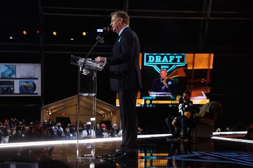 NFL Commissioner Roger Goodell announces Najee Harris as the 24th selection by the Pittsburgh Steelers during the first round of the 2021 NFL Draft.