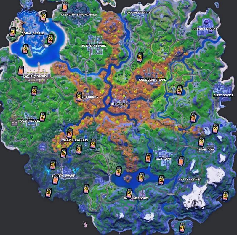 All Firefly Jar locations in Fortnite Season 6 (Image via Fortnite.GG)