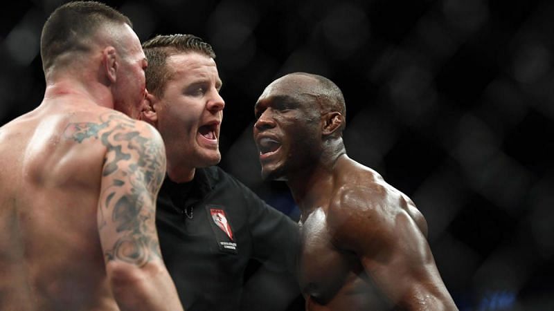 Colby Covington (left); Marc Goddard (center); Kamaru Usman (right)