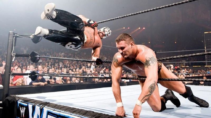 Randy Orton took on both Rey Mysterio and Kurt Angle at WrestleMania 22