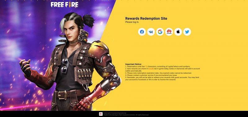 Official rewards redemption website of Garena Free Fire