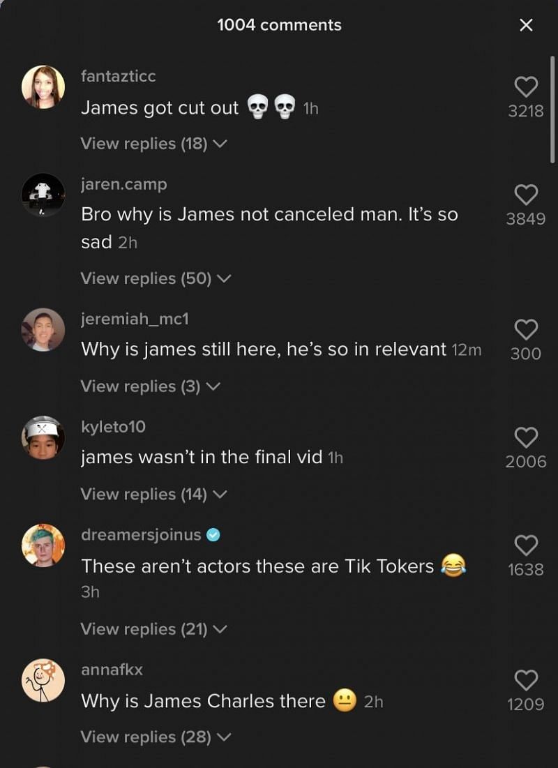 Fan reactions to James Charles on set (Image via TikTok)