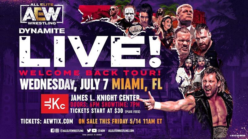AEW announces their return to the road with a live Dynamite starting on July 7th in Miami.