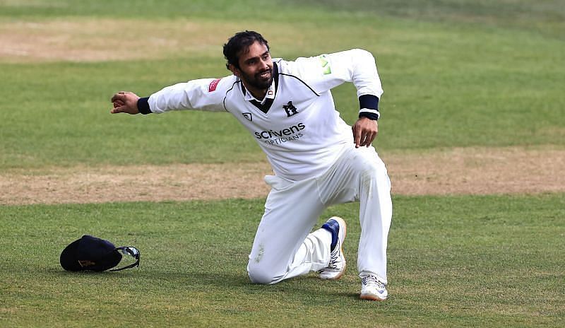 Hanuma Vihari celebrating a wicket for Warwickshire