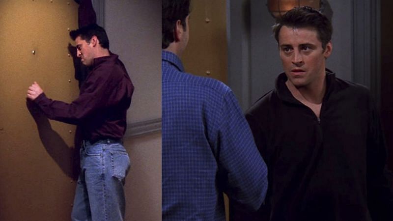 Still of Joey knocking on Ross&#039; apartment (Image via Warner Bros.)