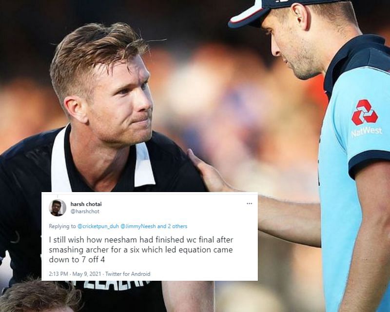 Jimmy Neesham consoling Martin Guptill after the tied Super Over.