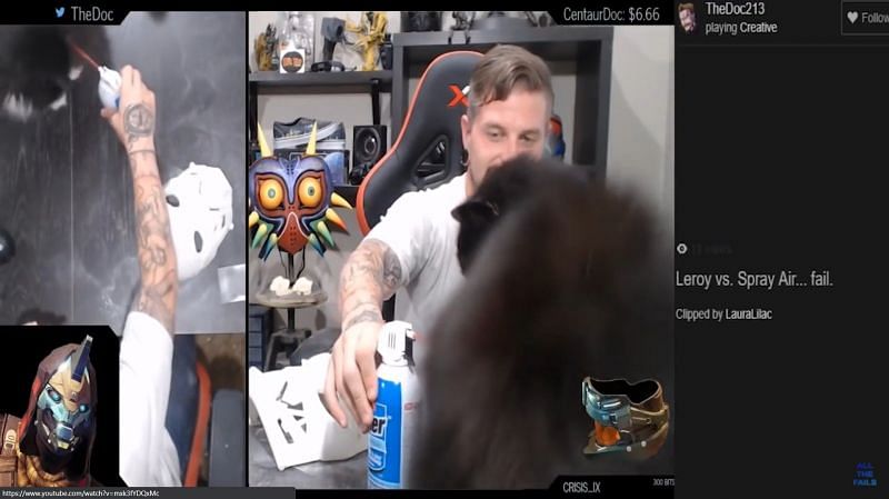 Leroy, the cat, doesn&#039;t like the bottle of spray air (Image via @Allthefails, YouTube)