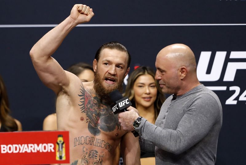 Joe Rogan (right) at the UFC 246 Weigh-Ins with Conor McGregor (left)