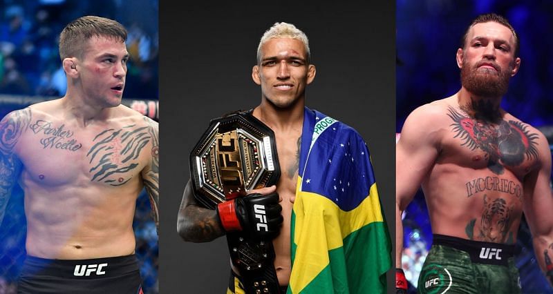 Dustin Poirier (left) Charles Oliveira (Center) and Conor McGregor (Right)