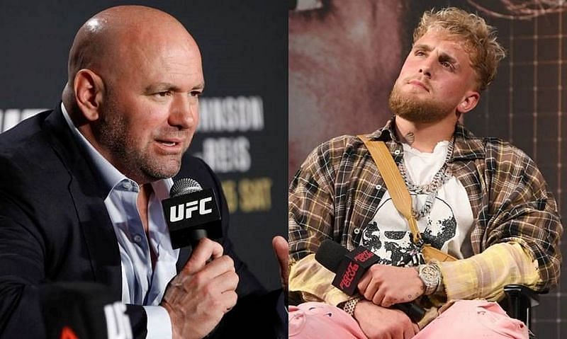 Dana White (left) has had issues with Jake Paul (right) in the past