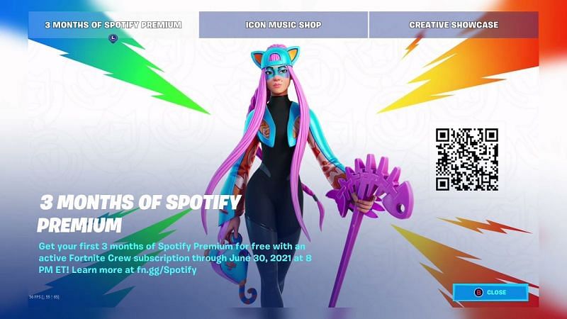 Fortnite Crew Members will be eligible for the first three months of Spotify Premium free of cost (Image via Epic Game)