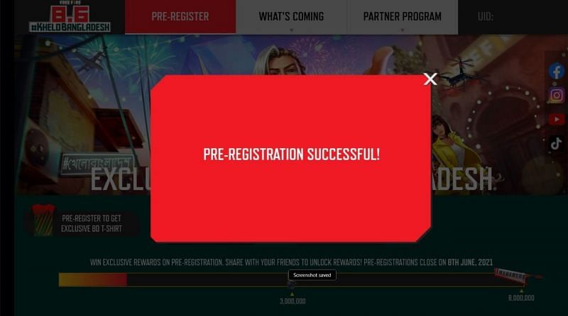 A pop-up will appear confirming the pre-registration