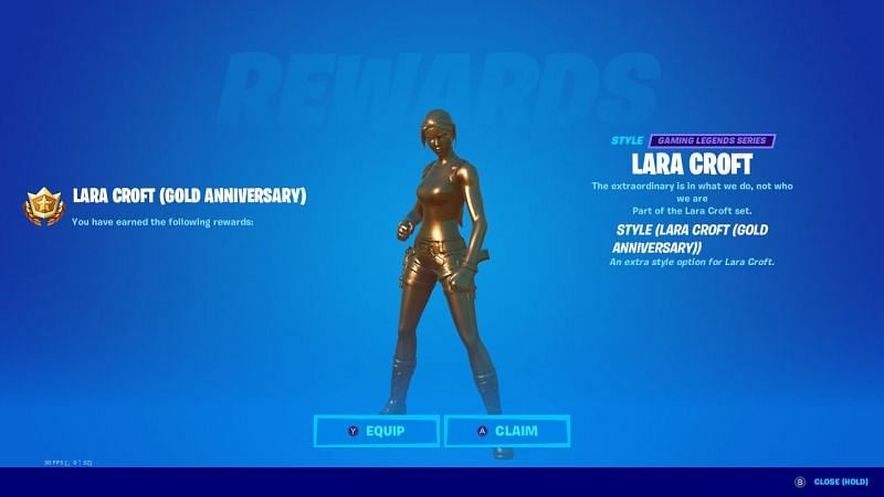 Loopers can now get the gold Lara Croft skin in Fortnite (Image via Twitter)