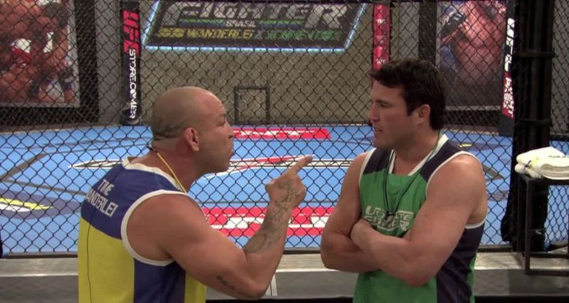 Wanderlei Silva (Left) and Chael Sonnen (Right) coached on TUF: Brazil 3 in 2014