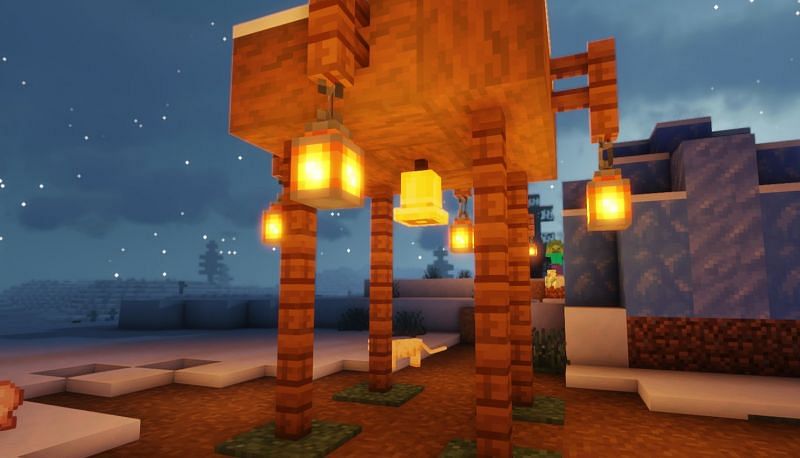More naturally spawned lanterns in a Snowy Tundra Village (Image via Minecraft)