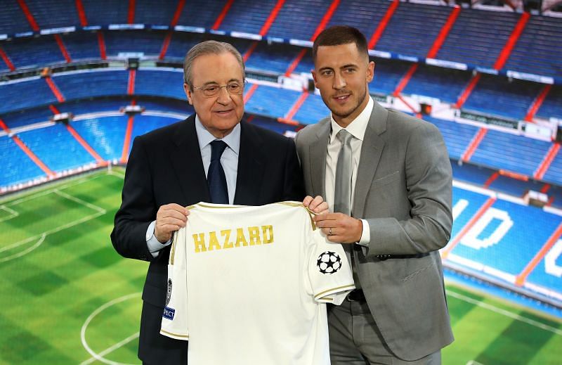 Real Madrid president Florentino Perez unveils former Chelsea star, Eden Hazard.