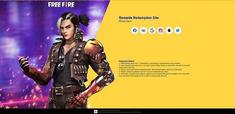 The Reward Redemption site in Free Fire