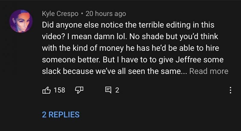 Fans comment on the editing style of Jeffree&#039;s newest video 4/4 (Image via YouTube)