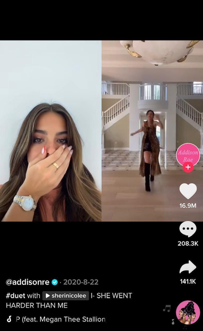 Addison Rae reacts to her mom dancing the &quot;WAP Dance&quot; (Image via TikTok)