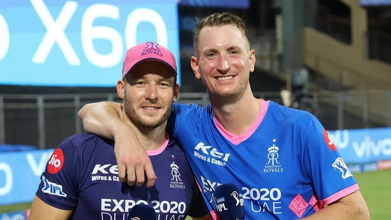 David Miller (L) and Chris Morris (R) after the RR vs DC game on April 15 [Credits: IPL]