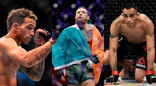 Charles Oliveira (left), Conor McGregor (center) and Tony Ferguson (right)