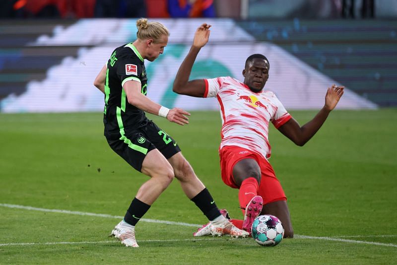 Ibrahima Konat&eacute; (R) playing for RB Leipzig. (Photo by Jan Woitas - Pool/Getty Images)
