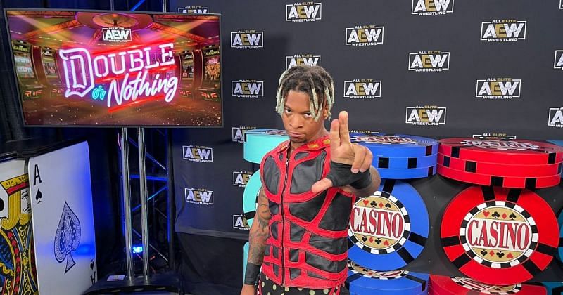 Lio Rush backstage at AEW Double or Nothing.