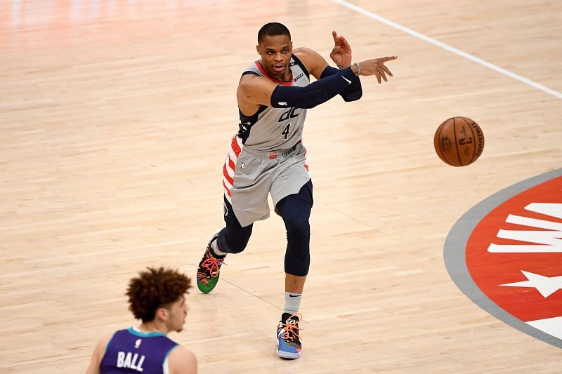 Russell Westbrook dishes the ball as the Washington Wizards creative leader