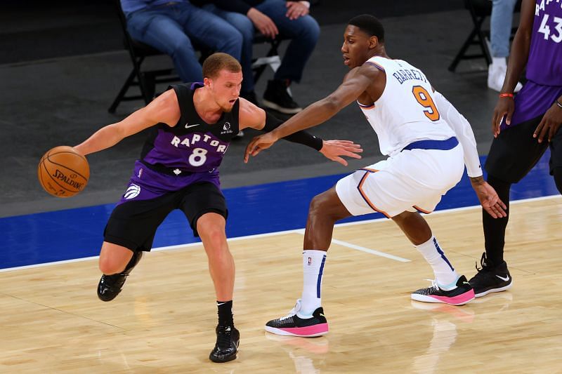 Malachi Flynn of the Toronto Raptors in action