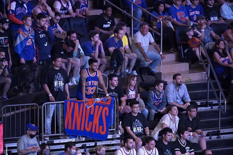 New York Knicks fans at the MSG watch on in the NBA Playoffs Game 1 against the Atlanta Hawks