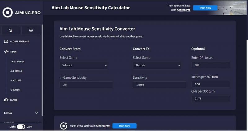 convert sensitivity valorant to aimlab