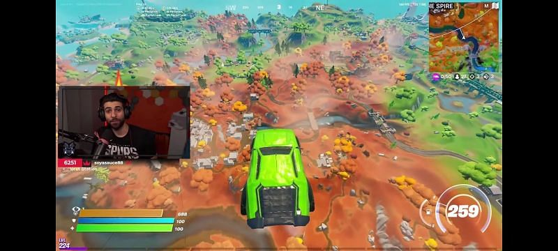 Flying car glitch in Fortnite Season 6 (Image via SypherPK, YouTube)