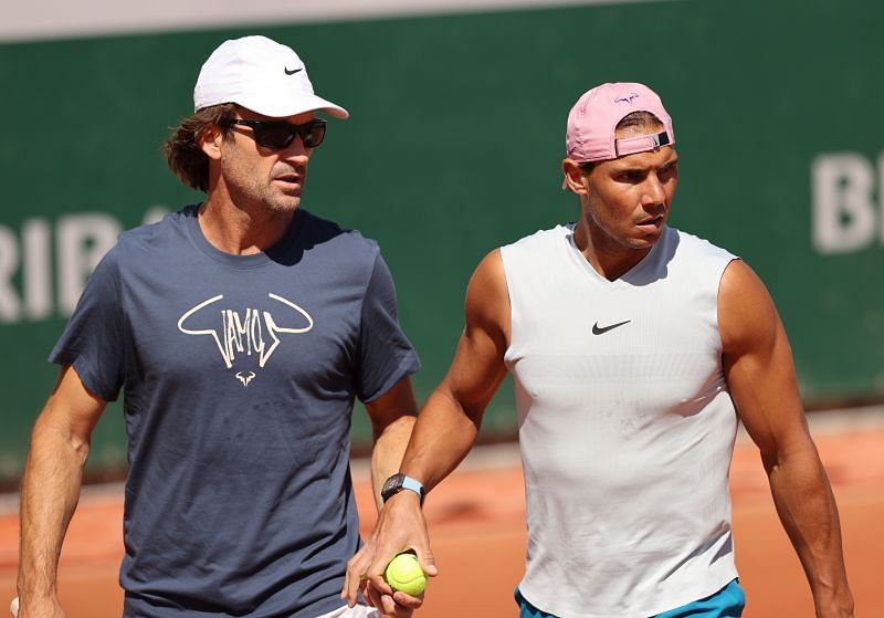 Rafael Nadal training during the 2021 French Open
