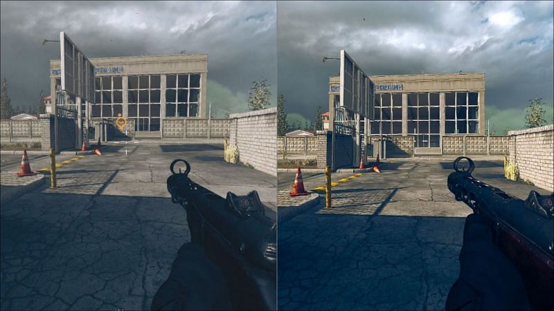 Before (left) and After (right) applying Nvidia filters in Call of Duty: Warzone (Image via Activision)