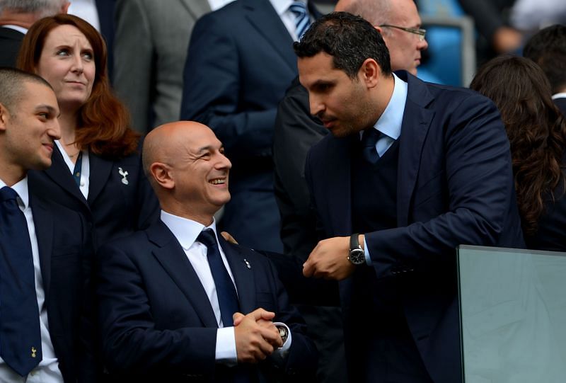 Manchester City chairman Khaldoon Al Mubarek with Spurs Chairman, Daniel Levy