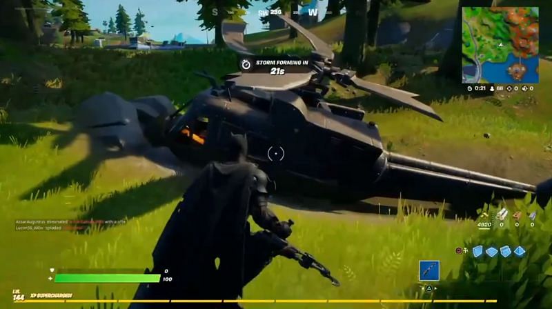 The downed black helicopter in Fortnite Season 6 (Image via Epic Games and @Guille_GAG - Twitter)