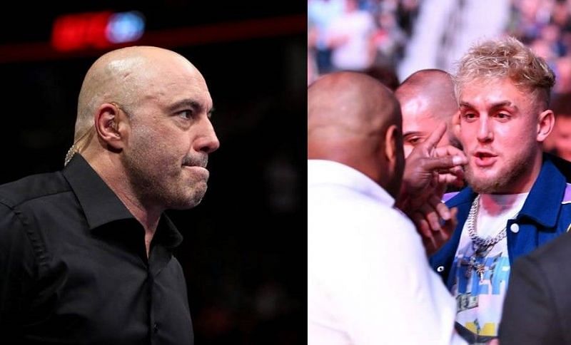 Joe Rogan (left); Daniel Cormier (center); Jake Paul (right)