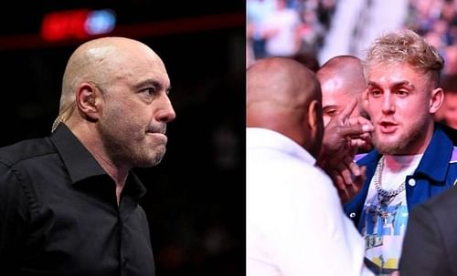 Joe Rogan (left); Daniel Cormier (center); Jake Paul (right)