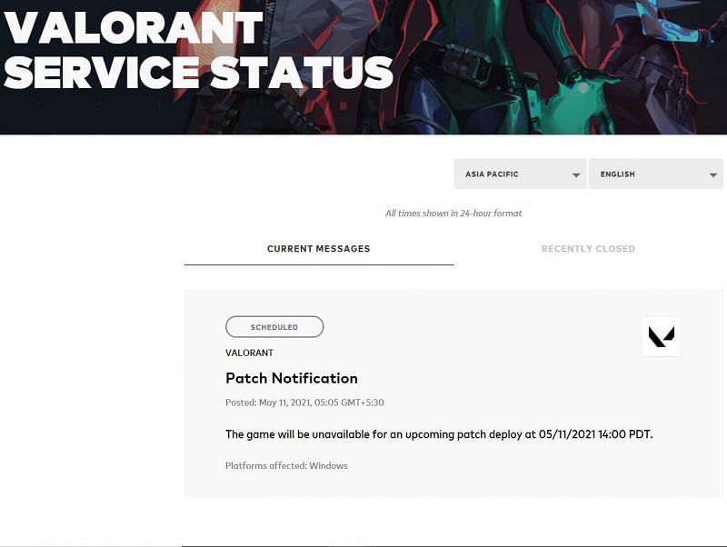 Screengrab via Valorant server status