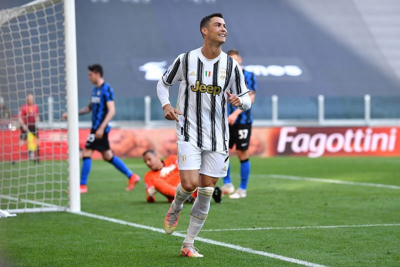 Cristiano Ronaldo celebrates after scoring Juventus&#039; opener.