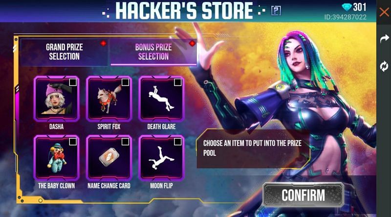 Bonus Prizes in Free Fire&#039;s Hacker&rsquo;s Store