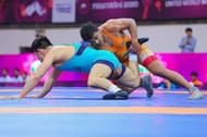 Deepak Punia (right) claimed a silver medal at the Asian Championships, in Almaty, Kazakhstan, last month