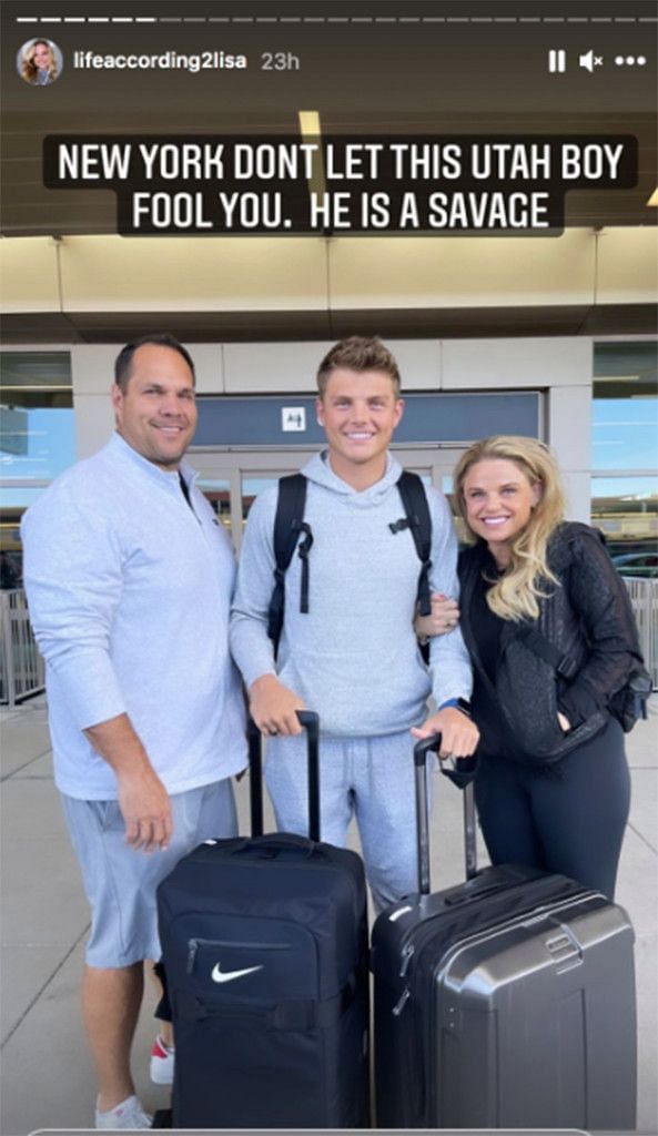 Zach Wilson saying goodbye to his mother and father before heading to rookie camp