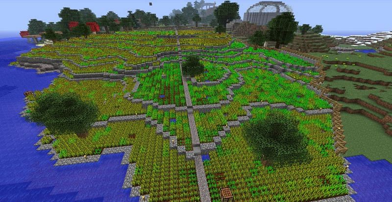 A massive and aesthetically pleasing wheat farm (Image via u/GenghisKile on Reddit)