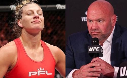 Kayla Harrison (left); Dana White (right)