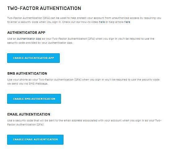Enable 2FA Authentication on Epic Games account (Image via Epic Games)