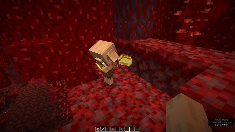 A baby Piglin stealing some gold (Image via Minecraft)