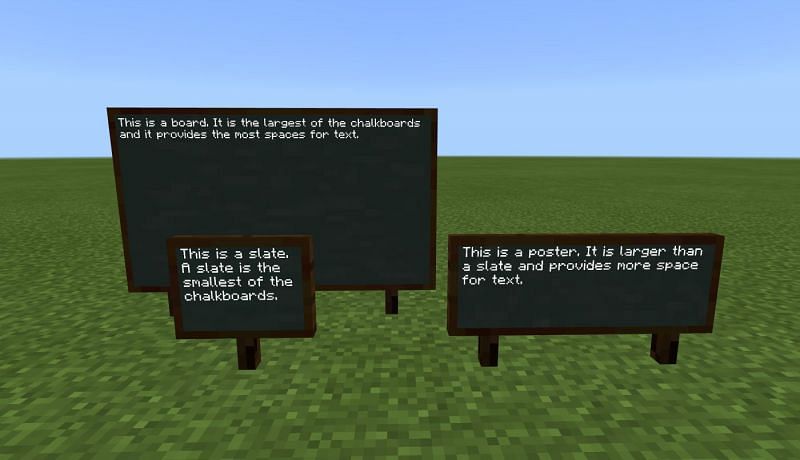 A size comparison of the three different chalkboards (Image via Mojang)